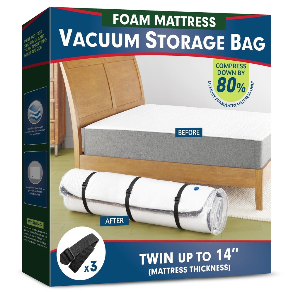 Meersburg Twin Vacuum Mattress Storage Bag for Foam Mattress up to 14 Inch Thick